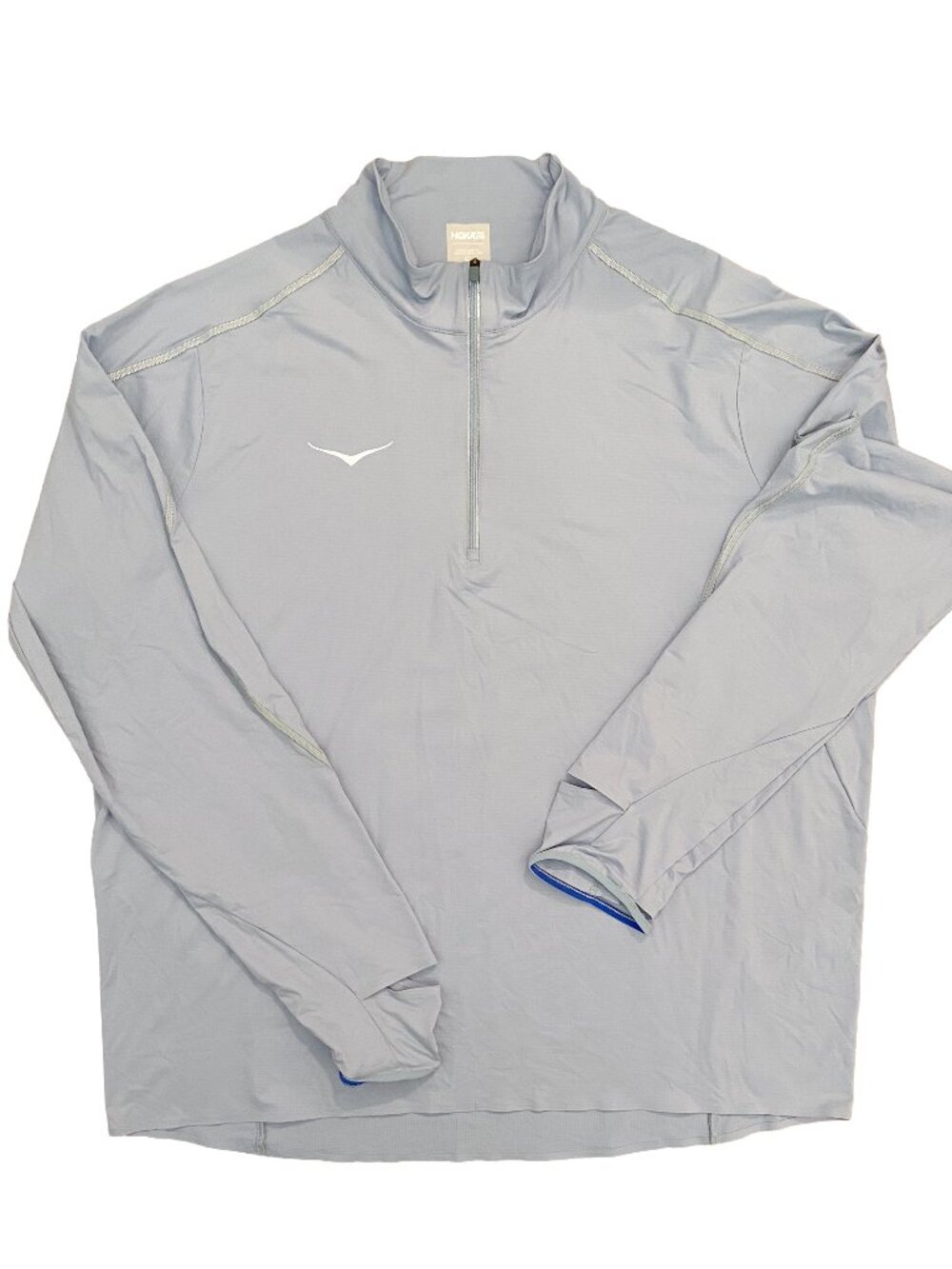 HOKA ONE ONE GlideTech Men's XL Quarter Zip Running Pullover Top Grey/Blue Trim